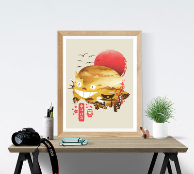 Ukiyo-e Flying Cat Print